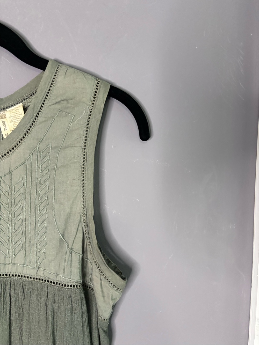 Japna Olive Green Sleeveless Flowy Round Neck Top M - Picture 4 of 7